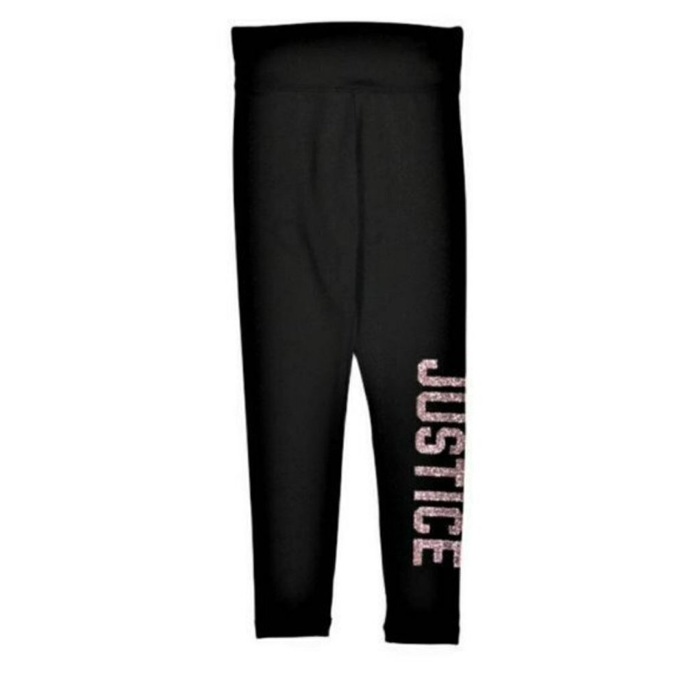 NWT JUSTICE Big Girls Glitter Logo Active Fit Leggings